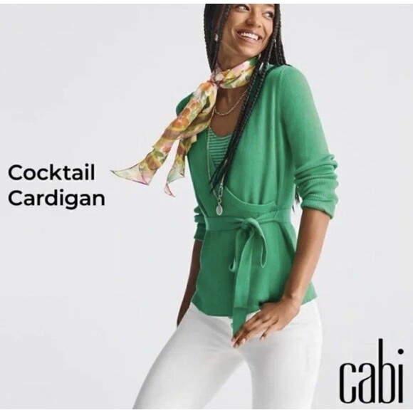 Cabi Wrap Belted Cocktail Cardigan Spearmint Green Sz M Preppy Ballerina Cottage - Picture 2 of 14
